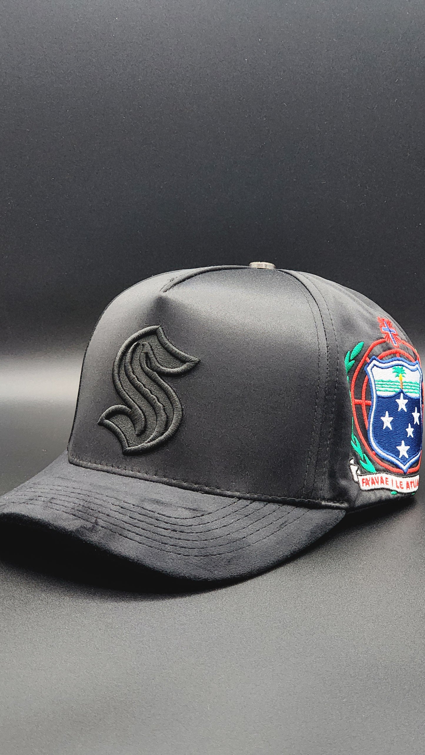 Satin Black Samoan Strapback