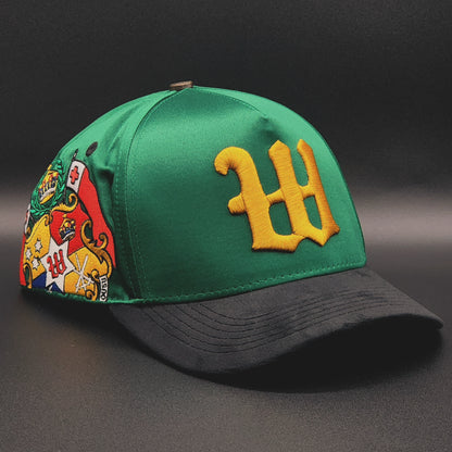 Green and Gold Satin Strapback