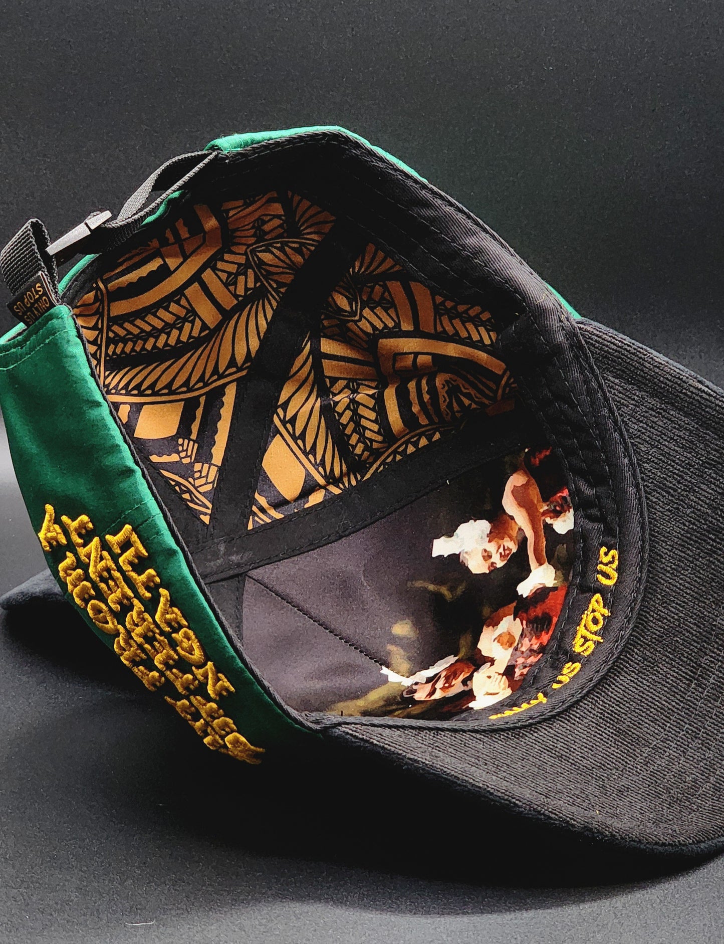 Green and Gold Satin Strapback