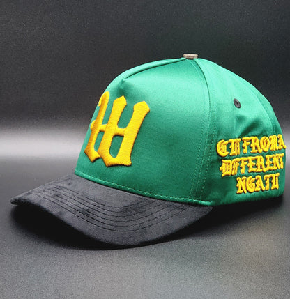 Green and Gold Satin Strapback
